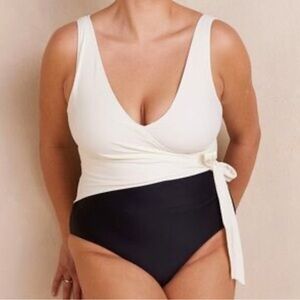 Summersalt The Perfect‎ Wrap One Piece Swimsuit Sea Urchin White Sand Sz 16